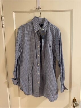 NWT Polo by Ralph Lauren Blue and White Micro-Check Button-Down Shirt